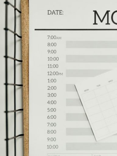 Top view of a minimalist schedule planner with Monday header. Perfect for organizing daily tasks with goals section.